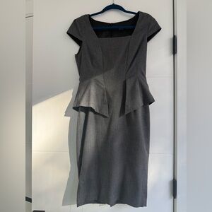 Zara Gray Cap-Sleeve Peplum Midi Dress
